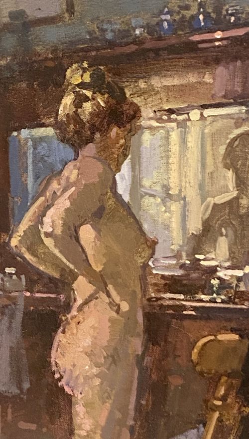 JOHN MARTIN 1957 RBA IMPRESSIONIST NUDE OIL PAINTING SIGNED BELLA AT THE DRESSER - ADDITIONAL PHOTO 4