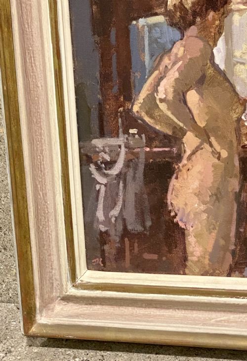 JOHN MARTIN 1957 RBA IMPRESSIONIST NUDE OIL PAINTING SIGNED BELLA AT THE DRESSER - ADDITIONAL PHOTO 9