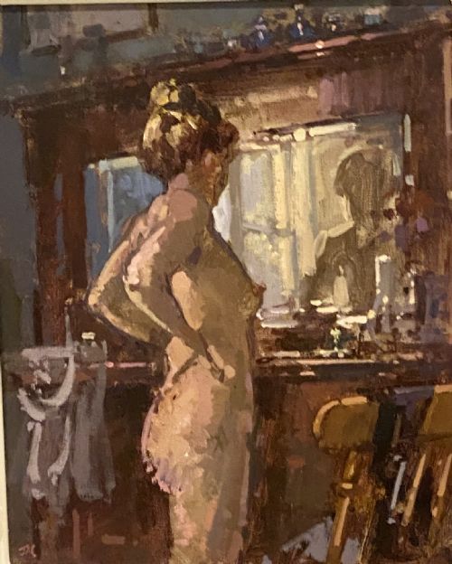 JOHN MARTIN 1957 RBA IMPRESSIONIST NUDE OIL PAINTING SIGNED BELLA AT THE DRESSER - ADDITIONAL PHOTO 13