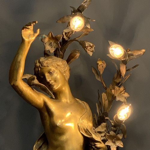 A HUGE IMPRESSIVE ART NOUVEAU BRONZE FIGURAL LADY LAMP SIGNED HENRI HONORE PLE - ADDITIONAL PHOTO 7