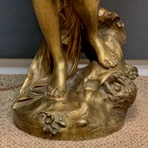 A HUGE IMPRESSIVE ART NOUVEAU BRONZE FIGURAL LADY LAMP SIGNED HENRI HONORE PLE - ADDITIONAL PHOTO 8
