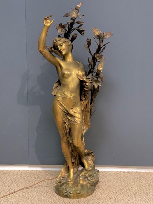 A HUGE IMPRESSIVE ART NOUVEAU BRONZE FIGURAL LADY LAMP SIGNED HENRI HONORE PLE - ADDITIONAL PHOTO 10