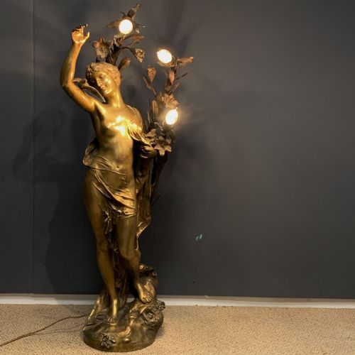 A HUGE IMPRESSIVE ART NOUVEAU BRONZE FIGURAL LADY LAMP SIGNED HENRI HONORE PLE - ADDITIONAL PHOTO 11