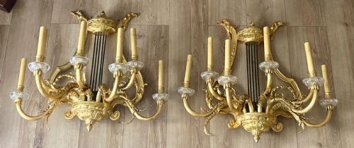 A HUGE IMPRESSIVE PAIR OF 19TH CENTURY FRENCH GILT BRONZE WALL SCONCES 28 - ADDITIONAL PHOTO 2