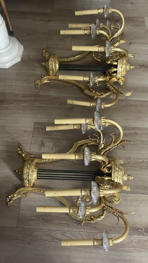 A HUGE IMPRESSIVE PAIR OF 19TH CENTURY FRENCH GILT BRONZE WALL SCONCES 28 - ADDITIONAL PHOTO 5
