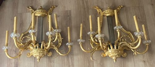 A HUGE IMPRESSIVE PAIR OF 19TH CENTURY FRENCH GILT BRONZE WALL SCONCES 28 - ADDITIONAL PHOTO 9
