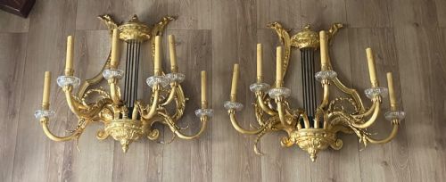 A HUGE IMPRESSIVE PAIR OF 19TH CENTURY FRENCH GILT BRONZE WALL SCONCES 28 - ADDITIONAL PHOTO 13