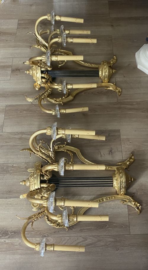 A HUGE IMPRESSIVE PAIR OF 19TH CENTURY FRENCH GILT BRONZE WALL SCONCES 28 - ADDITIONAL PHOTO 16