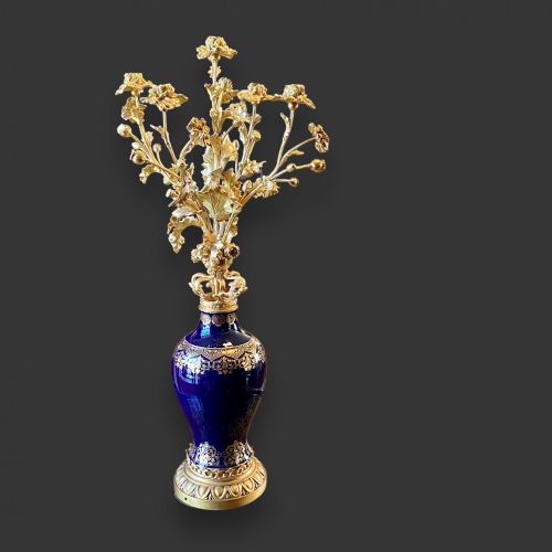 19th century sevres style gilt bronze and ceramic candelabra - CATEGORY: ANTIQUE LIGHTING - DATED 19TH CENTURY