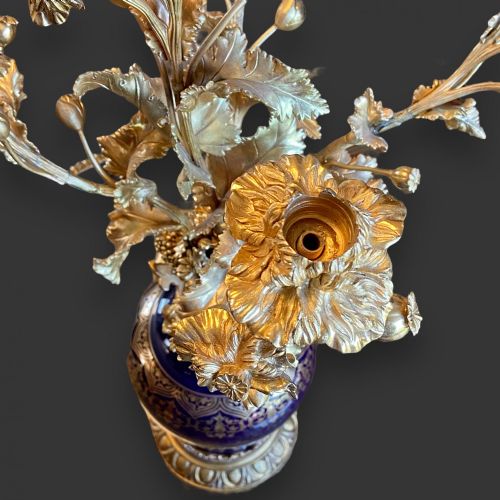 19TH CENTURY SEVRES STYLE GILT BRONZE AND CERAMIC CANDELABRA - ADDITIONAL PHOTO 3