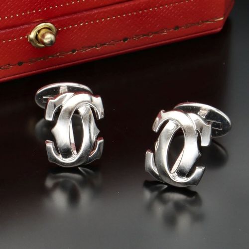 Vintage 18ct White Gold Cartier Logo Cufflinks Discontinued Penelope Collection