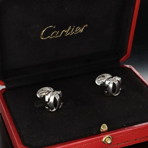fig 1. Vintage 18ct White Gold Cartier Logo Cufflinks Discontinued Penelope Collection