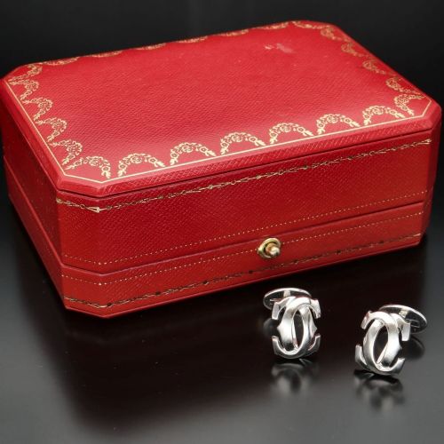 fig 2. Vintage 18ct White Gold Cartier Logo Cufflinks Discontinued Penelope Collection