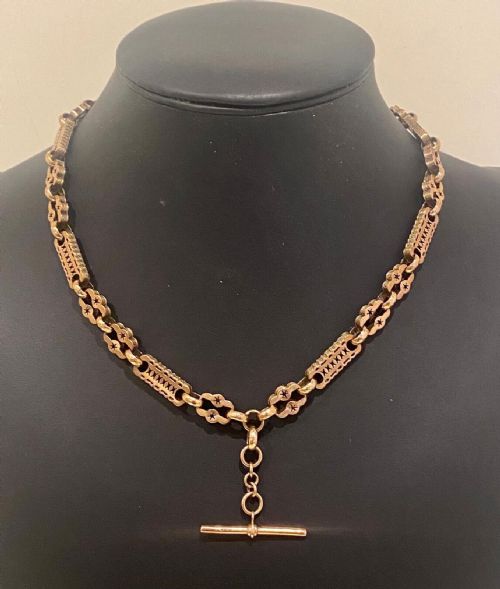 A Victorian 9ct Heavy Rose Gold Albert Watch / Neck Chain Stars and Bars 53gr