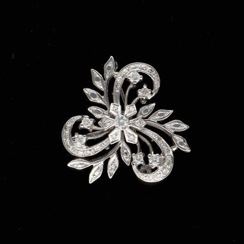 a fine quality vintage 18ct white gold art deco 103ct diamond floral pin brooch - CATEGORY: ANTIQUE JEWELLERY - DATED 1930