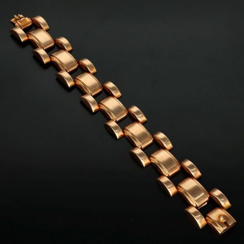 a stylish art deco 14ct solid rose gold tank bracelet 32 grams circa 1930's - CATEGORY: ANTIQUE JEWELLERY - DATED 1930