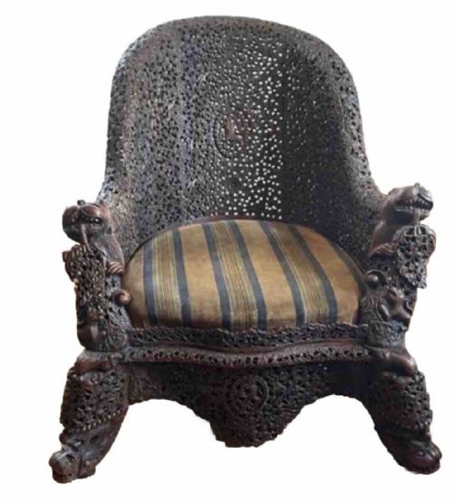 FINE ANTIQUE ANGLO INDIAN BURMESE CHAIR PROFUSELY HAND CARVED DECORATION 19TH CENTURY - ADDITIONAL PHOTO 13