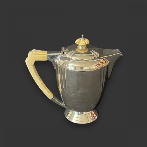 ART DECO STERLING SILVER IVORY TEA AND COFFEE SERVICE WITH MATCHING TRAY BY EDWARD BARNARD 1939 - ADDITIONAL PHOTO 2