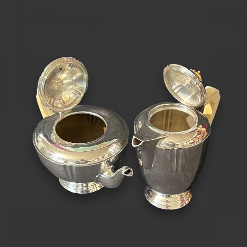ART DECO STERLING SILVER IVORY TEA AND COFFEE SERVICE WITH MATCHING TRAY BY EDWARD BARNARD 1939 - ADDITIONAL PHOTO 4