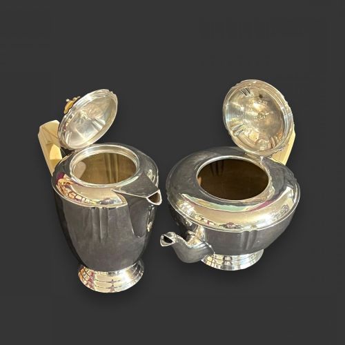 ART DECO STERLING SILVER IVORY TEA AND COFFEE SERVICE WITH MATCHING TRAY BY EDWARD BARNARD 1939 - ADDITIONAL PHOTO 6