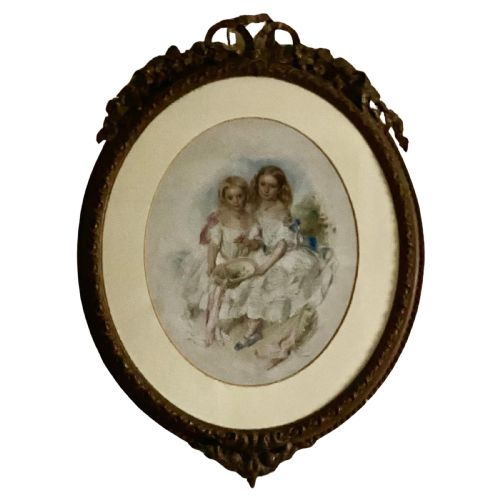A LARGE VICTORIAN EYE CATCHING DOUBLE PORTRAIT PAINTING OF TWO PRETTY SISTERS - ADDITIONAL PHOTO 3