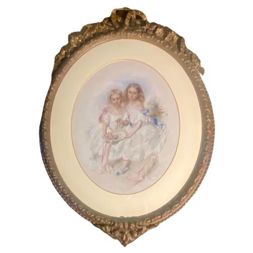 A LARGE VICTORIAN EYE CATCHING DOUBLE PORTRAIT PAINTING OF TWO PRETTY SISTERS - ADDITIONAL PHOTO 6