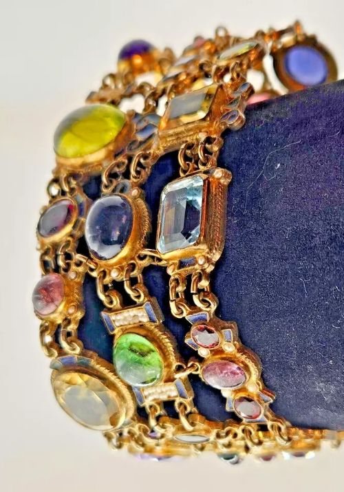 fig 1. A Fabulous Vintage Percossi Papi Signed Multi Gem & Cloisonne Enamel Bracelet