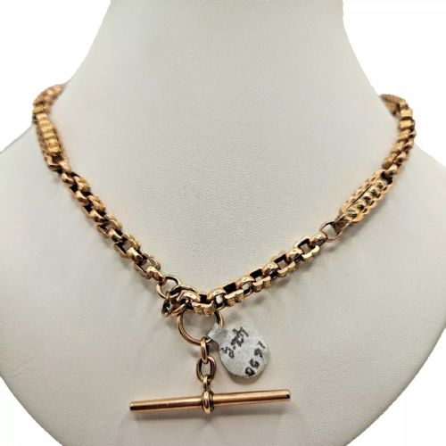 A VICTORIAN HEAVY 9CT ROSE GOLD ALBERT WATCH NECK CHAIN WITH FANCY LINKS 42GR - ADDITIONAL PHOTO 11