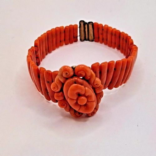 A VICTORIAN NATURAL RED CORAL BRACELET FLORAL CAMEO CIRCA 1890'S - ADDITIONAL PHOTO 10