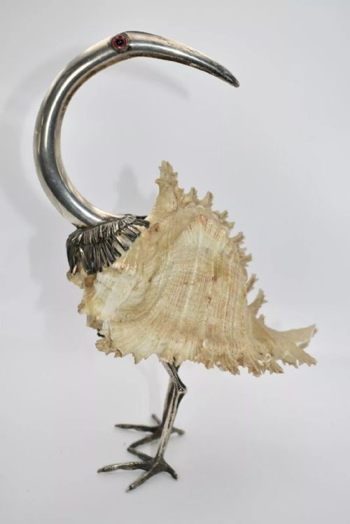 gabriella binazzi italian 1960's bird sculpture using silver sea shell - CATEGORY: ANTIQUE  - DATED 1960