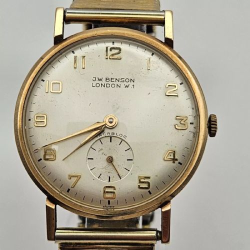 vintage jw benson london w1 9ct gold gents wristwatch 17 jewels - CATEGORY: ANTIQUE WATCHES - DATED 1940
