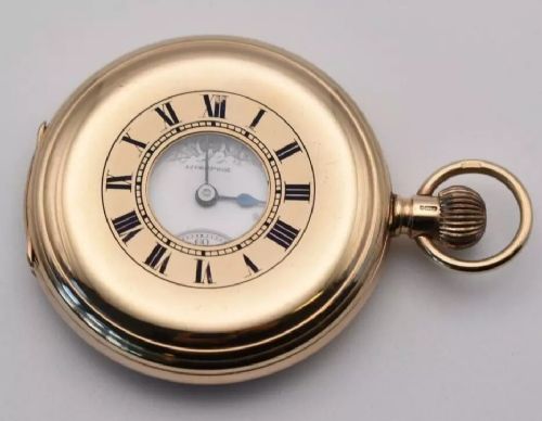 C1930 9CT GOLD THOS RUSSELL SON LIVERPOOL 15 JEWELS HALF HUNTER POCKET WATCH