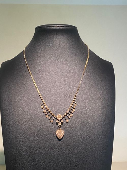 ANTIQUE VICTORIAN 18CT GOLD SEED PEARL HEART SHAPED DROP NECKLACE 17 - ADDITIONAL PHOTO 4