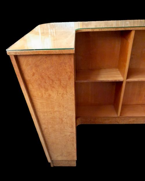 LARGE ART DECO BLONDE MAPLE BLACK LACQUER COCKTAIL BAR BY HL EPSTEIN CIRCA 1920S WITH ORIGINAL GLASS TOP - ADDITIONAL PHOTO 13