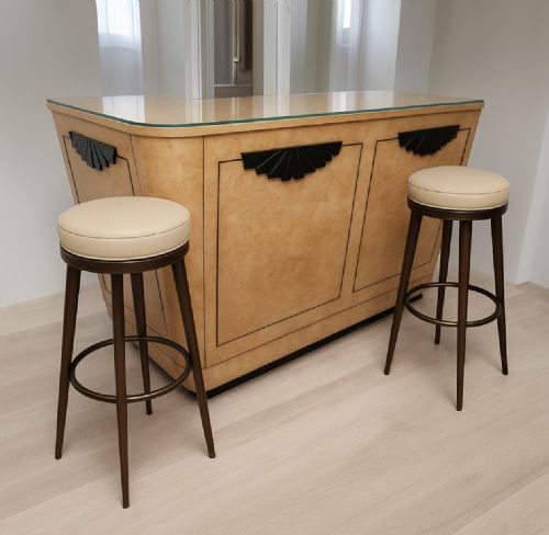 LARGE ART DECO BLONDE MAPLE BLACK LACQUER COCKTAIL BAR BY HL EPSTEIN CIRCA 1920S WITH ORIGINAL GLASS TOP - ADDITIONAL PHOTO 20