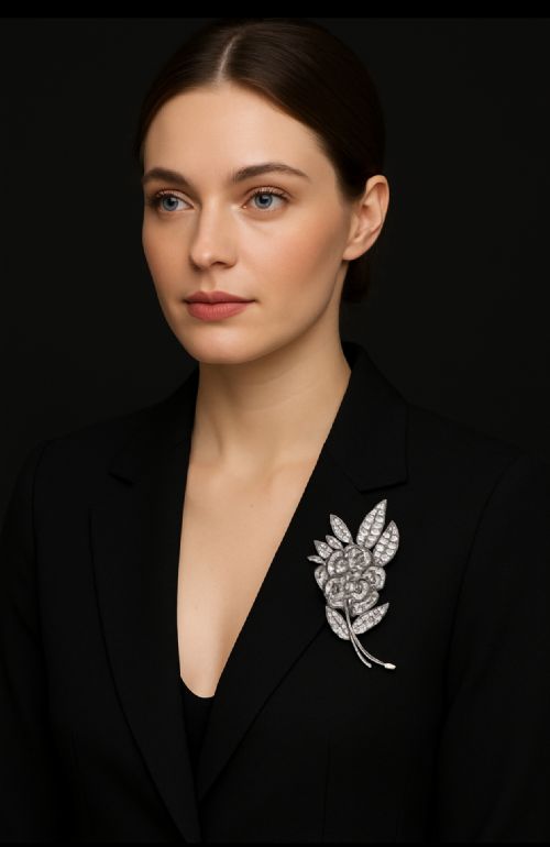 A STYLISH ANTIQUE DIAMOND SPRAY BROOCH SILVER ON GOLD 350CT OLD CUT DIAMONDS CIRCA 1920S - ADDITIONAL PHOTO 2