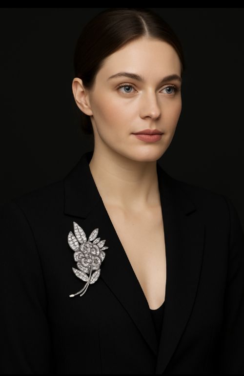 A STYLISH ANTIQUE DIAMOND SPRAY BROOCH SILVER ON GOLD 350CT OLD CUT DIAMONDS CIRCA 1920S - ADDITIONAL PHOTO 8
