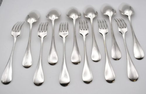 ANTIQUE 19TH CENTURY FRENCH SILVER CUTLERY SET 6 SPOONS 6 FORKS 825G - ADDITIONAL PHOTO 4