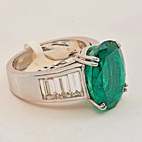 A NATURAL 830 CARAT BERYL COLUMBIAN EMERALD DIAMOND CLUSTER RING CERTIFIED CA 1950'S - ADDITIONAL PHOTO 1