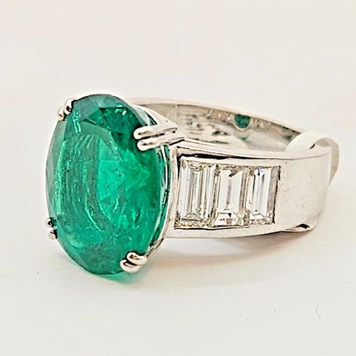A NATURAL 830 CARAT BERYL COLUMBIAN EMERALD DIAMOND CLUSTER RING CERTIFIED CA 1950'S - ADDITIONAL PHOTO 2