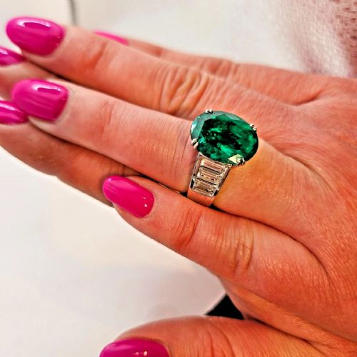 A NATURAL 830 CARAT BERYL COLUMBIAN EMERALD DIAMOND CLUSTER RING CERTIFIED CA 1950'S - ADDITIONAL PHOTO 6