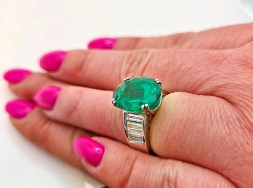 A NATURAL 830 CARAT BERYL COLUMBIAN EMERALD DIAMOND CLUSTER RING CERTIFIED CA 1950'S - ADDITIONAL PHOTO 9