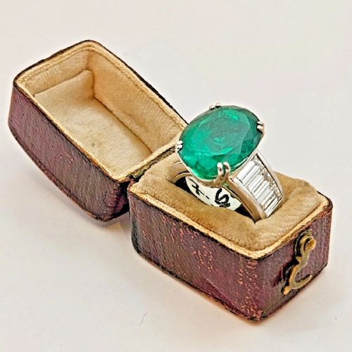 A NATURAL 830 CARAT BERYL COLUMBIAN EMERALD DIAMOND CLUSTER RING CERTIFIED CA 1950'S - ADDITIONAL PHOTO 11