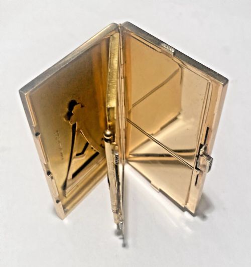 ASPREY ART DECO 9CT SOLID GOLD DIAMOND POWDER COMPACT VANITY CASE - ADDITIONAL PHOTO 13