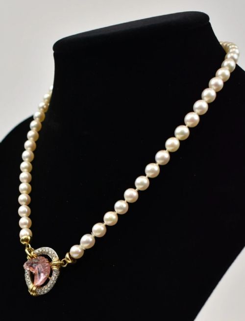 A VINTAGE CHAUMET PEARL NECKLACE W DIAMONDS CARVED TOURMALINE HORSES HEAD - ADDITIONAL PHOTO 3