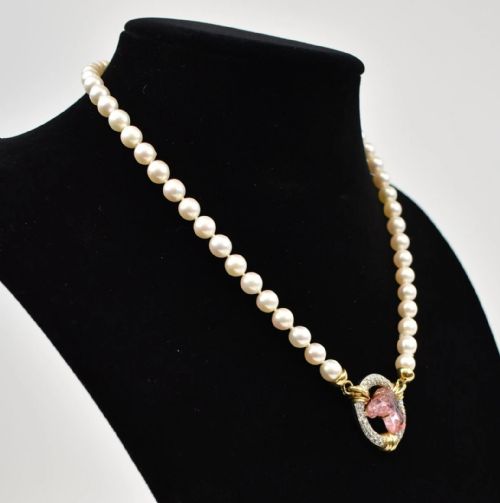 A VINTAGE CHAUMET PEARL NECKLACE W DIAMONDS CARVED TOURMALINE HORSES HEAD - ADDITIONAL PHOTO 4