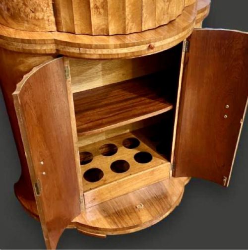 ART DECO HL EPSTEIN BLONDE BURR WALNUT SEMI CIRCULAR FLUTED COCKTAIL CABINET - ADDITIONAL PHOTO 2