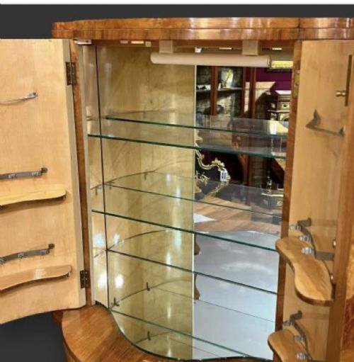 ART DECO HL EPSTEIN BLONDE BURR WALNUT SEMI CIRCULAR FLUTED COCKTAIL CABINET - ADDITIONAL PHOTO 4