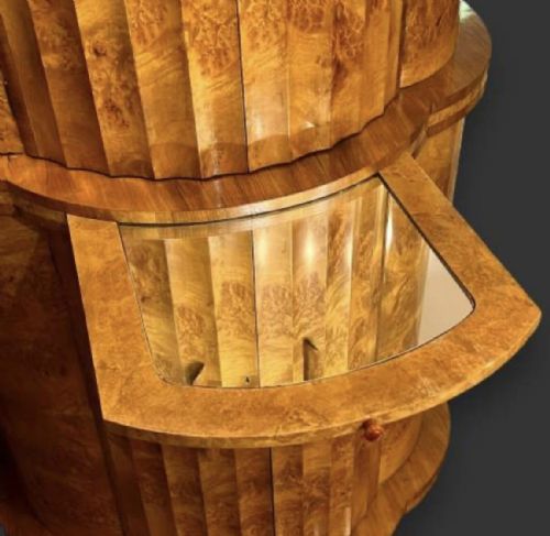 ART DECO HL EPSTEIN BLONDE BURR WALNUT SEMI CIRCULAR FLUTED COCKTAIL CABINET - ADDITIONAL PHOTO 5