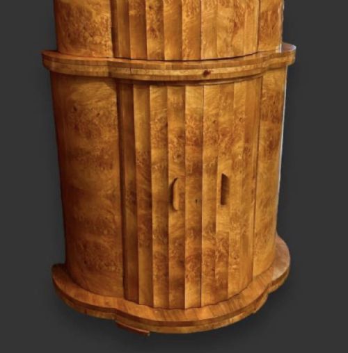 ART DECO HL EPSTEIN BLONDE BURR WALNUT SEMI CIRCULAR FLUTED COCKTAIL CABINET - ADDITIONAL PHOTO 6
